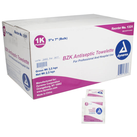 BZK Antiseptic Towelette, 5" x 7", 1000 Packets/Box