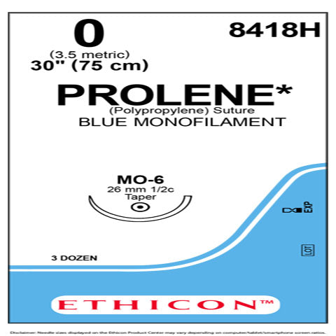 0 Prolene Blue Monofilament Sutures, 30", MO-65, 16/Box