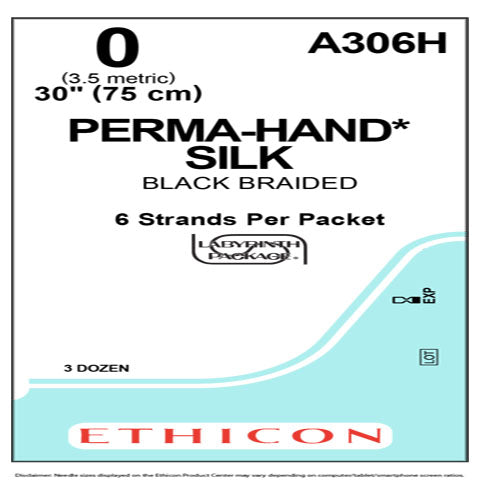 0 Perma-Hand Silk Suture, 30" Black Braided, 36/Box