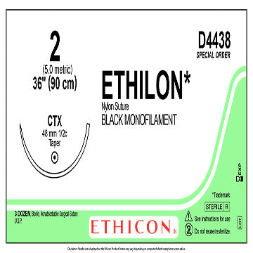 2 Ethibond Nylon Suture, Black Monofilament, 36", CTX, 36/Box