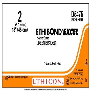2 Ethibond Excel Green Braided Suture, 18", 36/Box