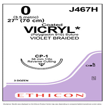 0 Vicryl Violet Braided Sutures, 27", CP-1, 36/Box