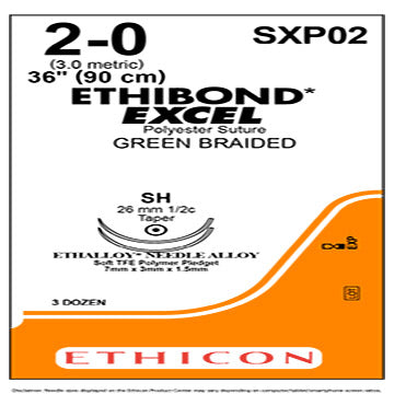 2-0 Ethibond Excel Green Braided Sutures, 36", SH, 36/Box