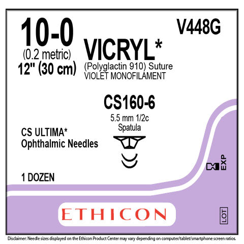 10-0 Vicryl Violet Monofilament Suture, 12", CS160-6, 12/Box