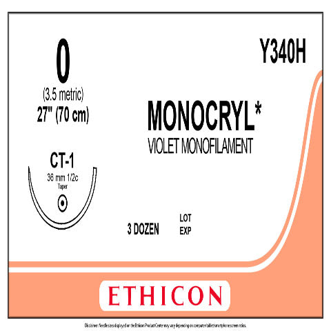 0 Monocryl Violet Monofilament, 27", CT-1, 26/Box