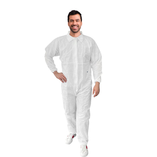 Coveralls, Disposable Latex-Free, Elastic Wrist and Ankle, White, Large, 25/Box
