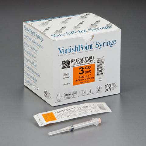 Vanishpoint Syringe  3cc 25G X 1" 130/Box