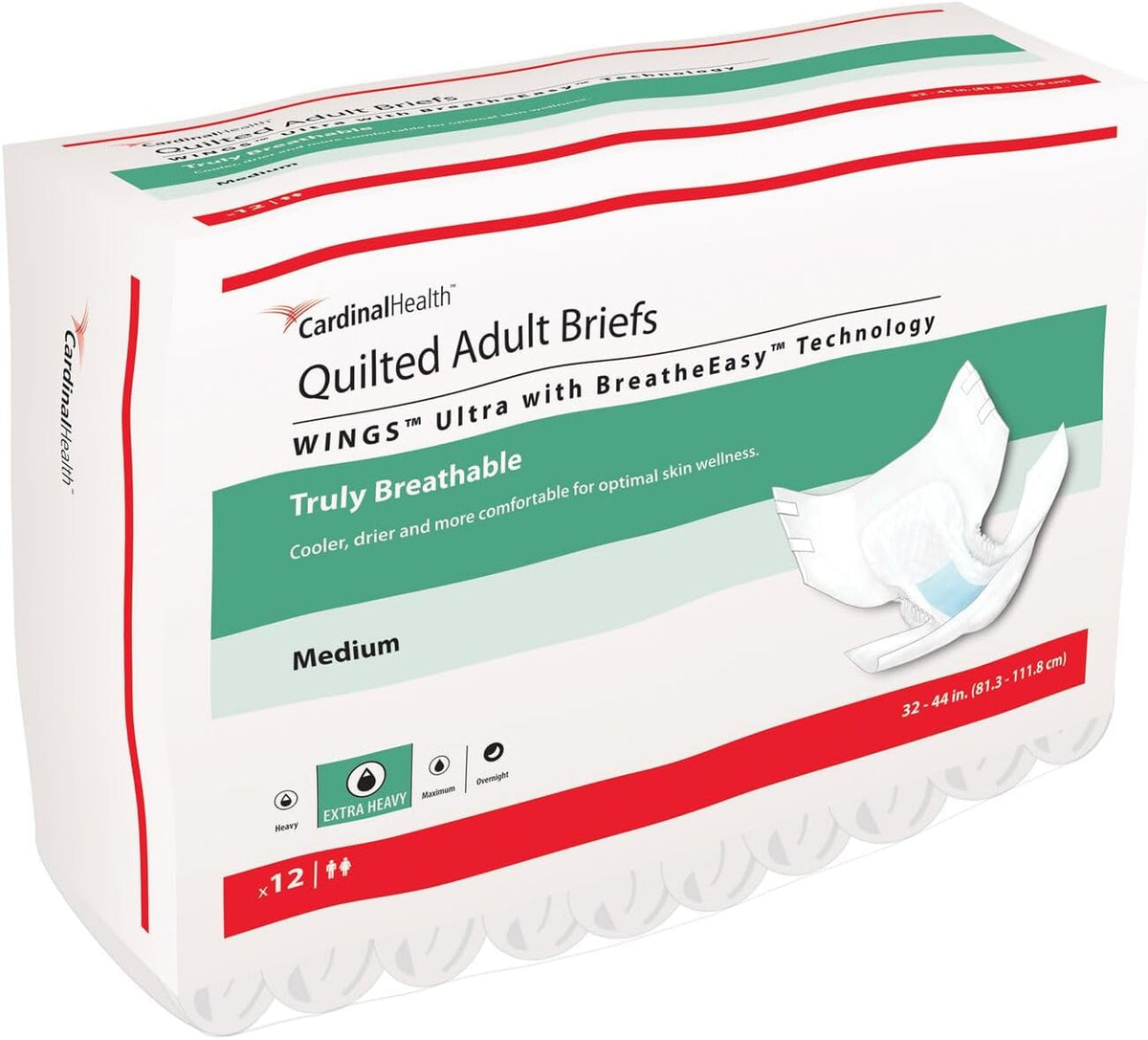 Quilted Adult Briefs, Wings Ultra w/ BreatheEasy Technology, Medium, 12/Bag