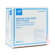Sure-Snap Hypodermic Safety Needle, 27G x 1.25", 100/Box