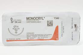 0 Monocryl Violet Monofilament Sutures, 36", CT-1, 28/Bag
