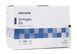 Syringes, 3cc, Luer Lock Tip, Sterile, 100/Box