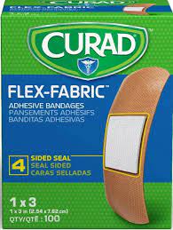 Curad Flex-Fabric Adhesive Bandages, 4-Sided Seal, 1" x 3", 100/Box