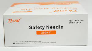TKMD Safety Needle, Sterile Hypodermic Needle w/Safety Cap, 25G x 1", 85/Box