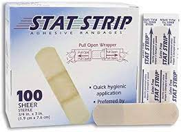 Adhesive Bandages, Stat Strip, Sheer, 1" x 3", Sterile, 100/Box