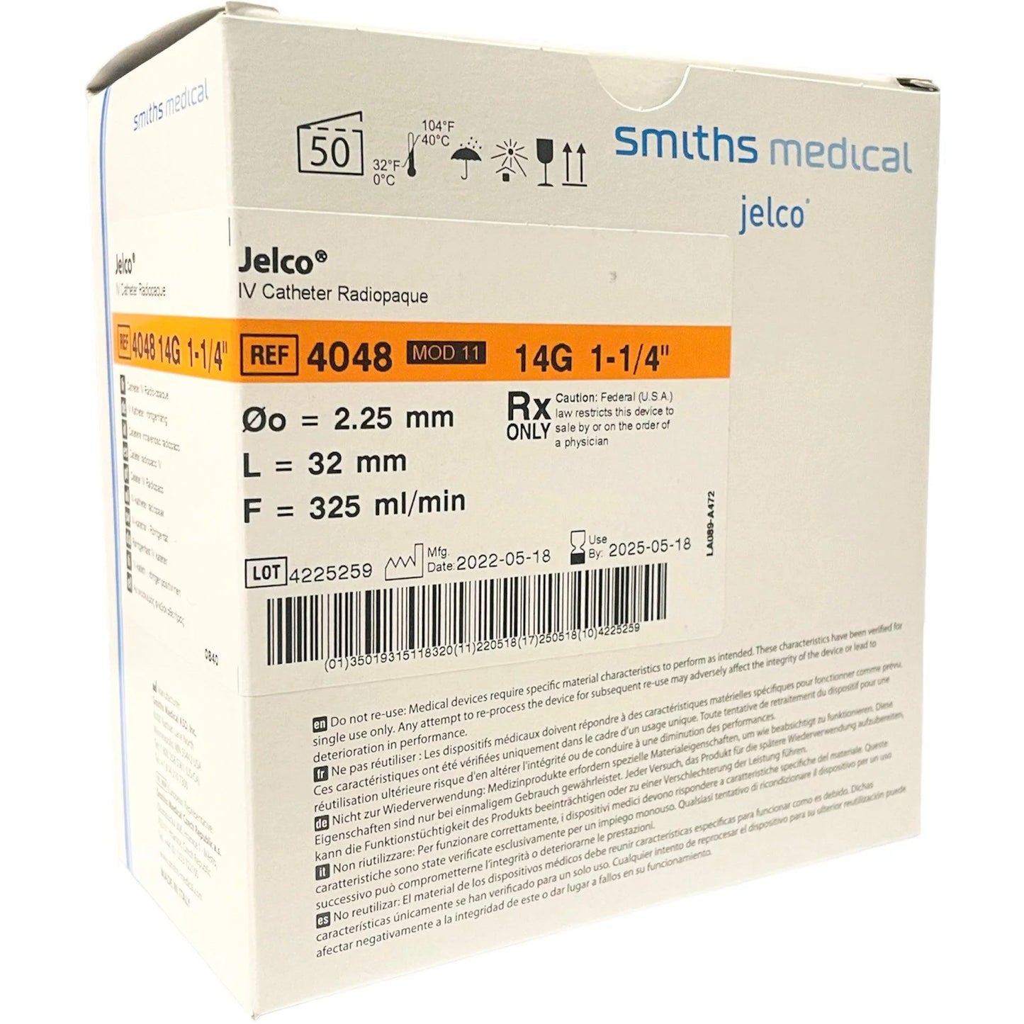 Jelco IV Catheter Radiopaque 14G x 1-1/4", 50/Box
