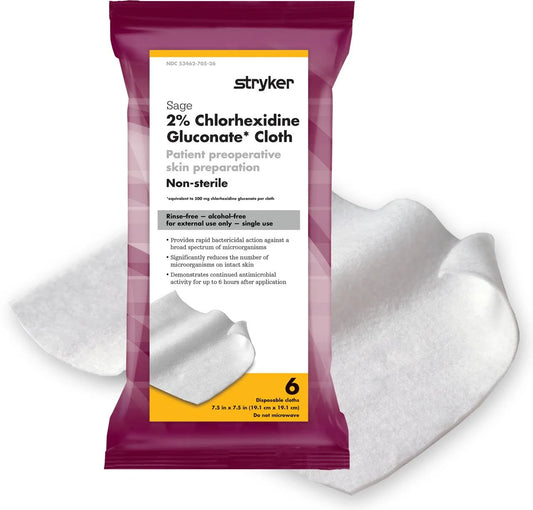 Stryker Sage 2% Chlorhexidine Gluconate Cloth NonSterile 6/Pk  16Pk/Box