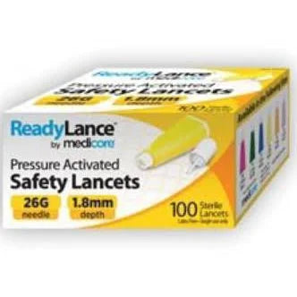 ReadyLance Pressure Activated Safety Lancets, 26G Needle, 1.8mm Depth, Sterile, 100/Box