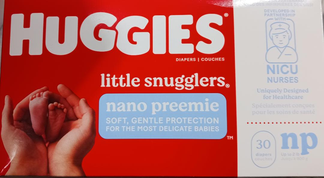 Diapers, Huggies Little Snugglers, Nano Preemie Up to 30/Box  Boxes/Case