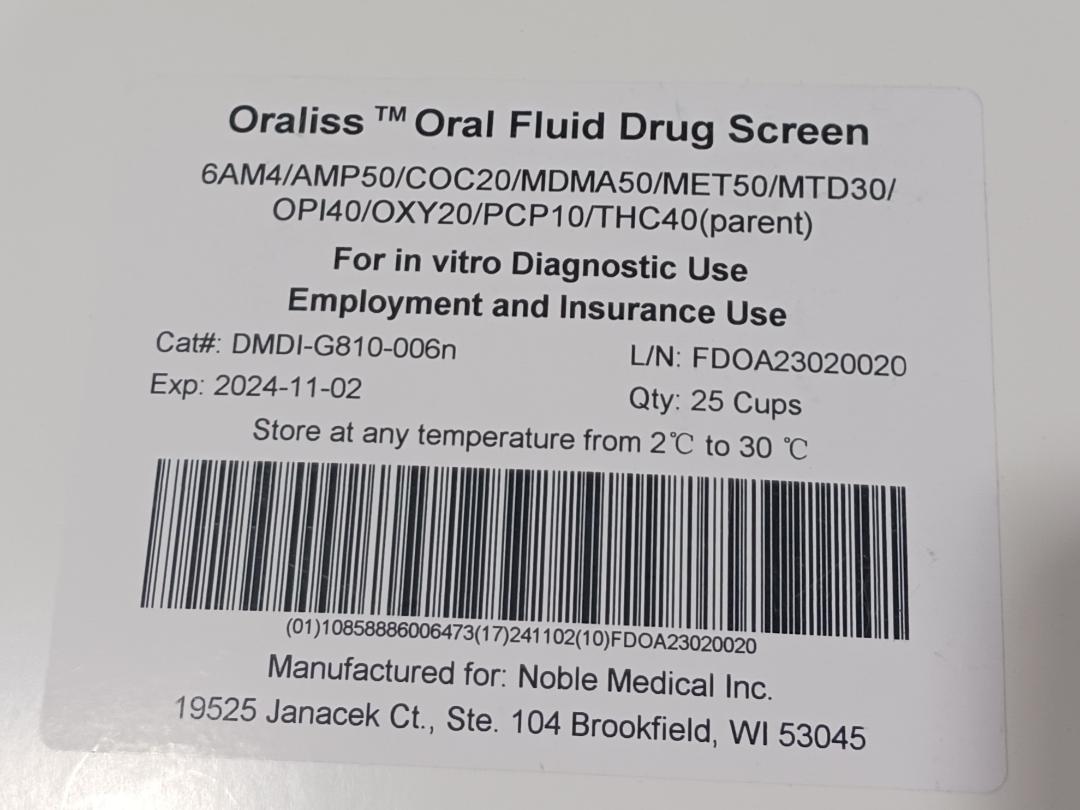 Oraliss Oral Fluid Drug Screen, 14Panel, 25/Box