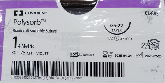 1 Polysorb Braided Absorbable Sutures, 30", GS-22, 23/Box