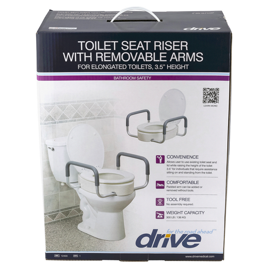 Toilet Seat Riser 3.5" w/Removable Arms, for Elongated Toilets, 1/Box