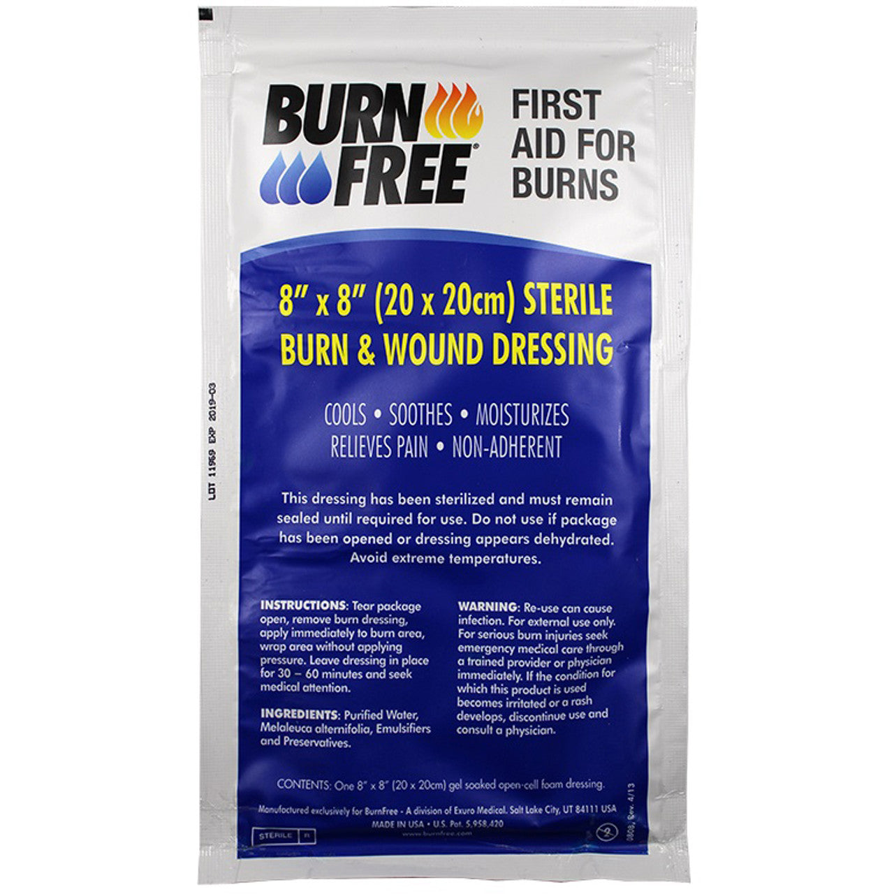 Burn Free Sterile Burn & Wound Dressing, 8" x 8", 30/Box