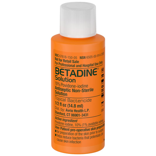 Betadine Solution, 10% Povidone-iodine, 1/2fl oz. Bottles, 15/Box