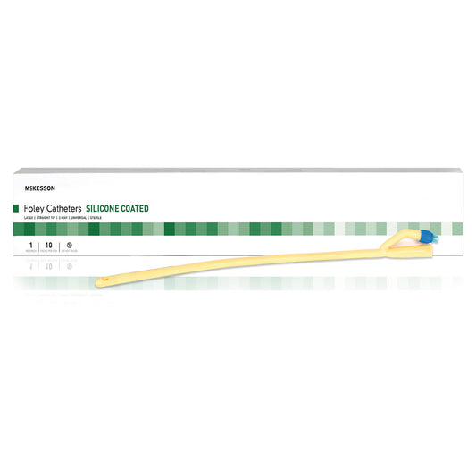 Foley Catheters, 20F x 16", 30cc Balloon Straight Tip, Silicone Coated, 2-Way Universal, Sterile, 10/Box