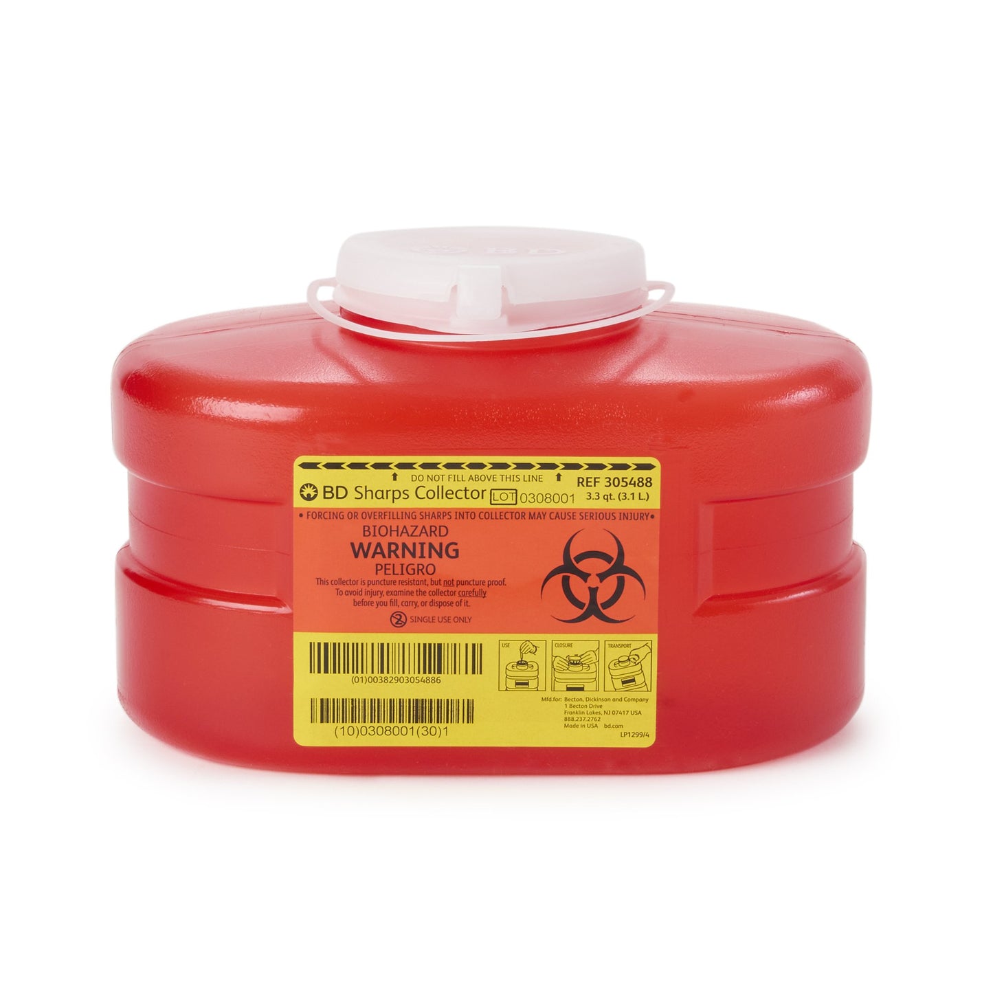 BD Sharps Container 3.3Qt, Vented Cap, 1/Ea