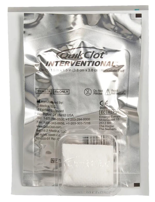 QuikClot Interventional Hemostatic Pads, 1.5" x 1.5", Sterile, 10/Box