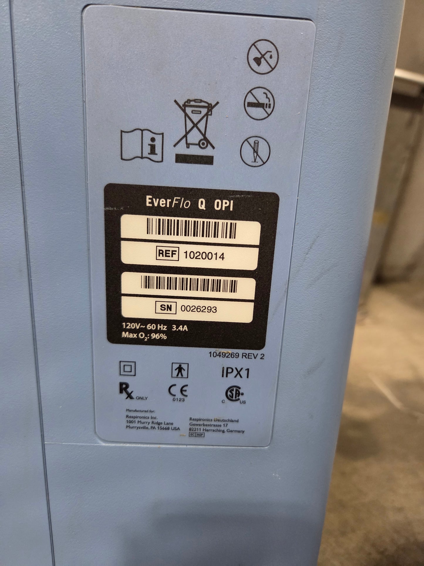 Respironics EverFlo Q with OPI Oxygen Concentrator, Used - 1768133