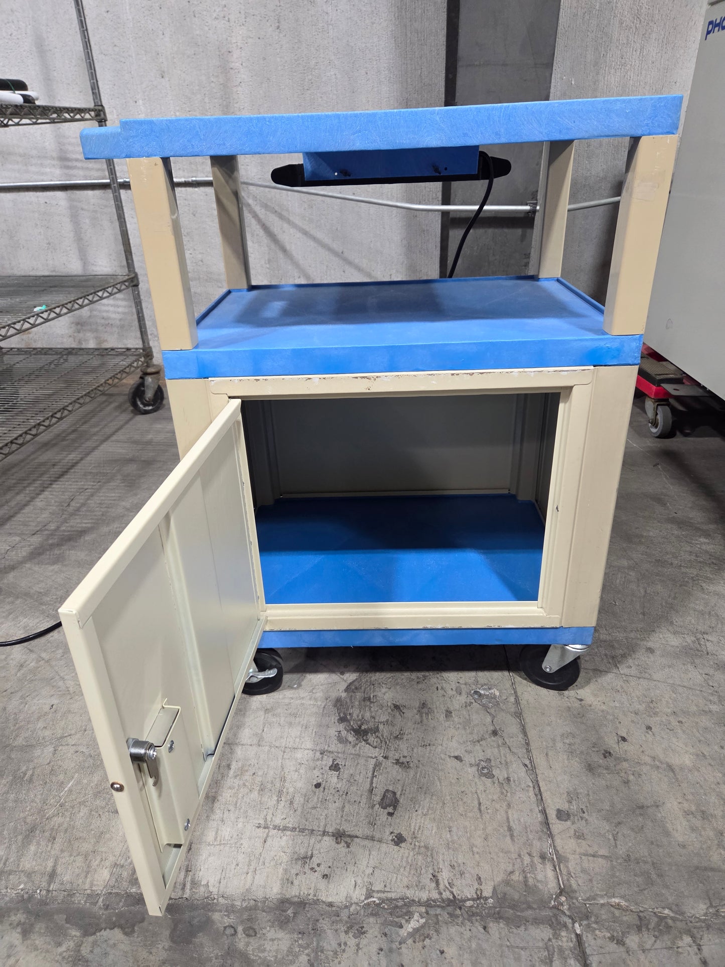 AV Rolling Cart with Cabinet and Outlets, Used - 1768130