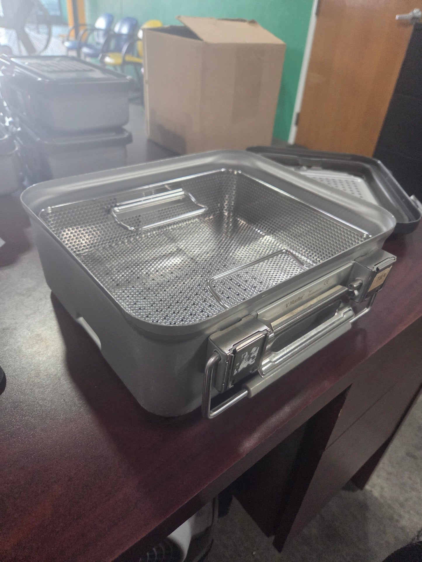 Genesis Sterilization Container 5" Deep, Half Length, w/ 2 Filter Retention Plates 5"x11"x12" Used