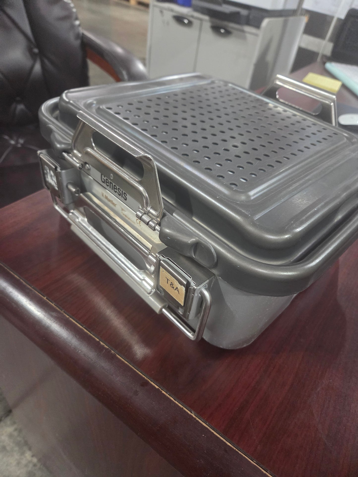 Genesis Sterilization Container 5" Deep, Half Length, w/ 2 Filter Retention Plates 5"x11"x12" Used