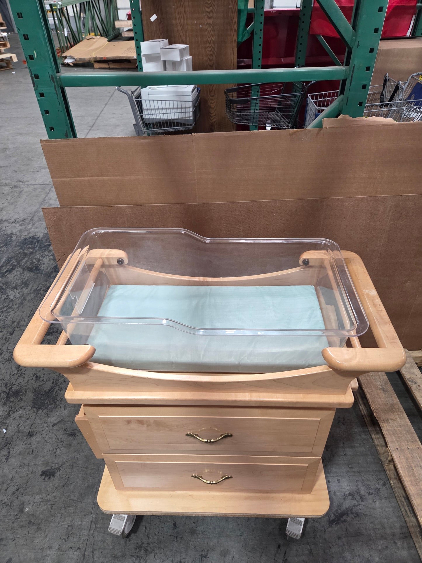 Medical Grade Laminate Bassinet with Drawers and Casters, Used, 1/ea - 1769696