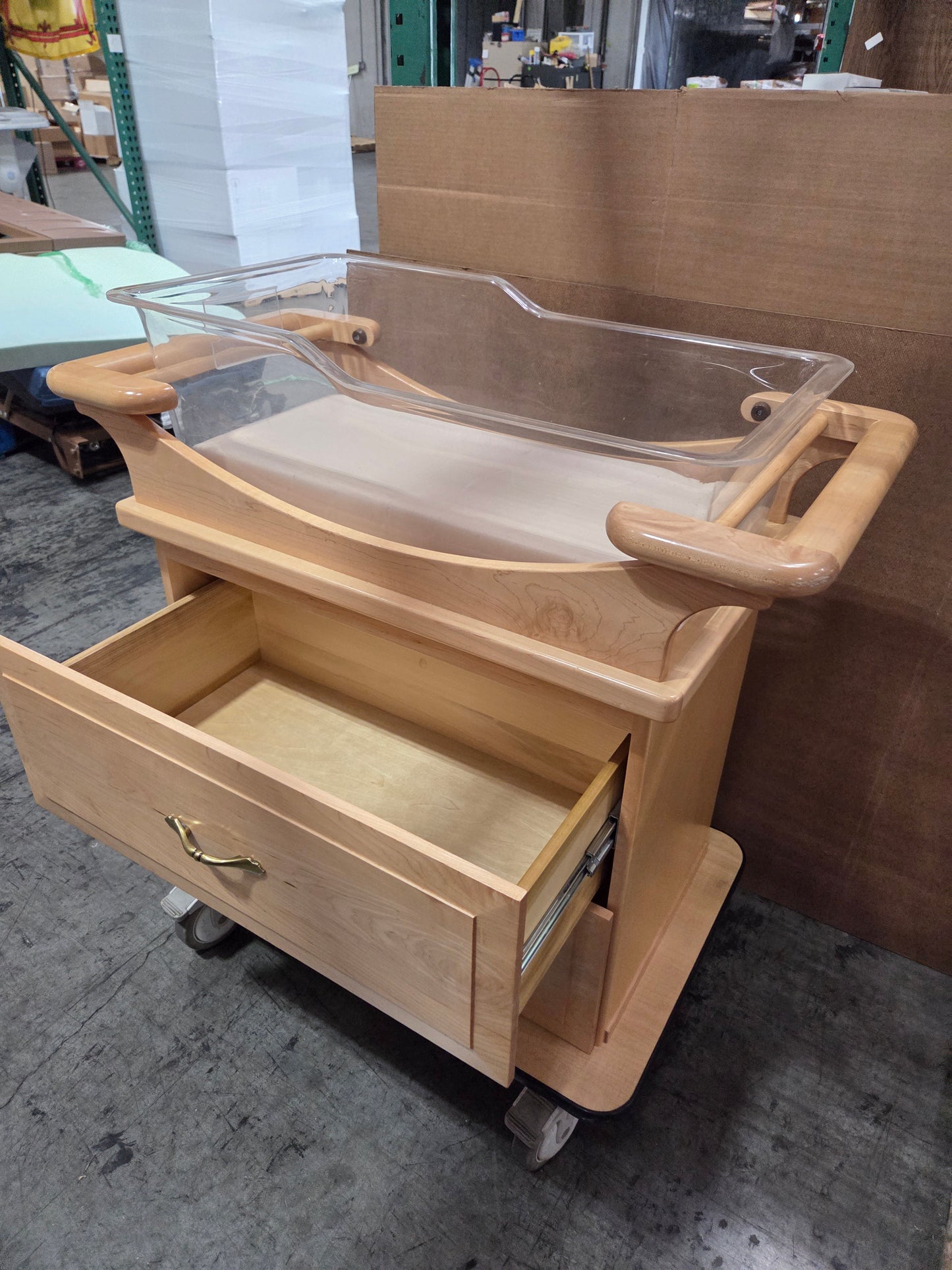Medical Grade Laminate Bassinet with Drawers and Casters, Used, 1/ea - 1769697