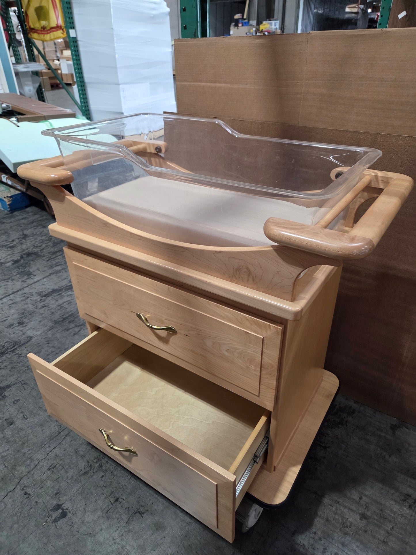 Medical Grade Laminate Bassinet with Drawers and Casters, Used, 1/ea - 1769697