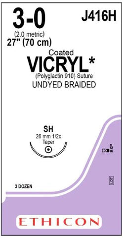 3-0 Vicryl Undyed Braided Suture, 27" SH Taper, Expired/Discounted, 36/Box