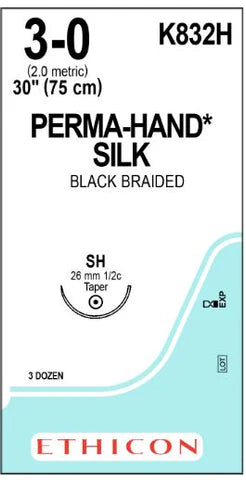 3-0 Perma-Hand Silk Non-Absorbable Suture, 30" SH Taperpoint, Expired/Discounted, 24/Box