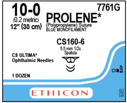 10-0 Prolene Blue Monofilament Suture, 12" CS Ultima Ophthalmic Needle, Expired/Discounted, 12/Box