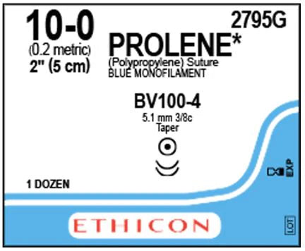 10-0 Prolene Blue Monofilament Suture, 2" BV100-4 Taper, Expired/Discounted, 12/Box