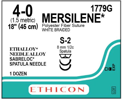 4-0 Mersilene Polyester Fiber White Braided Suture, 18" S-2 Spatula, Expired/Discounted, 12/Box