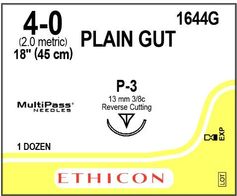 4-0 Plain Gut Suture, 18" P-3 Reverse Cutting, Expired/Discounted, 11/Box