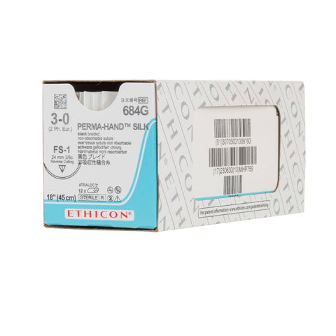 3-0 Perma-Hand Silk Suture, 18", FS-1, 12/Box