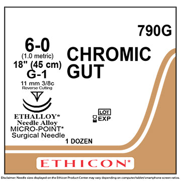 Chromic Gut Suture 6-0, 18&quot; G-1, 12/Pack