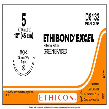 Suture Ethibond Excel Suture Size 5, Green Braided 18" 12/Box
