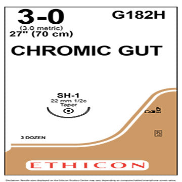 Chromic Gut Suture 3-0, 27" Taper SH-1 Sterile 36/Box