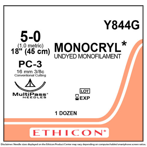 Monocryl Suture 5-0, 18" Conventional Cutting CS-3 12/Pack