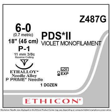 6-0 PDS*II Violet Sutures, 18", P-1, 12/Box