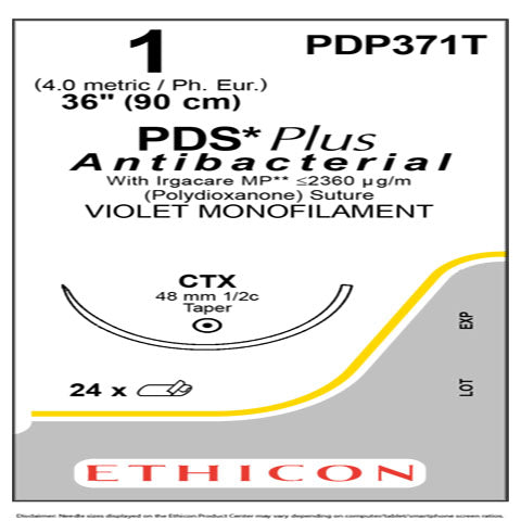 1m PDS Plus Antibacterial Sutures, 36", CTX, 24/Box